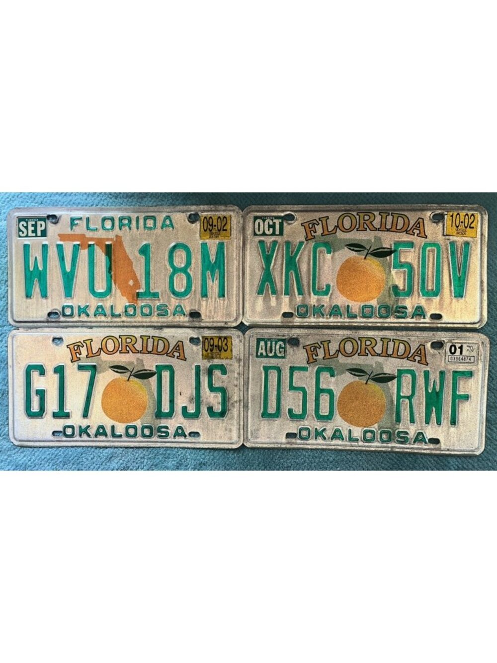 4 Florida License Plate Vtg Tags Old Orange & Map Graphic 2001 - 2003 Lot